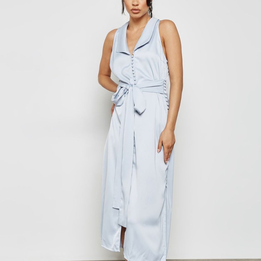 LUMIERE Button Down Midi Dress Blue